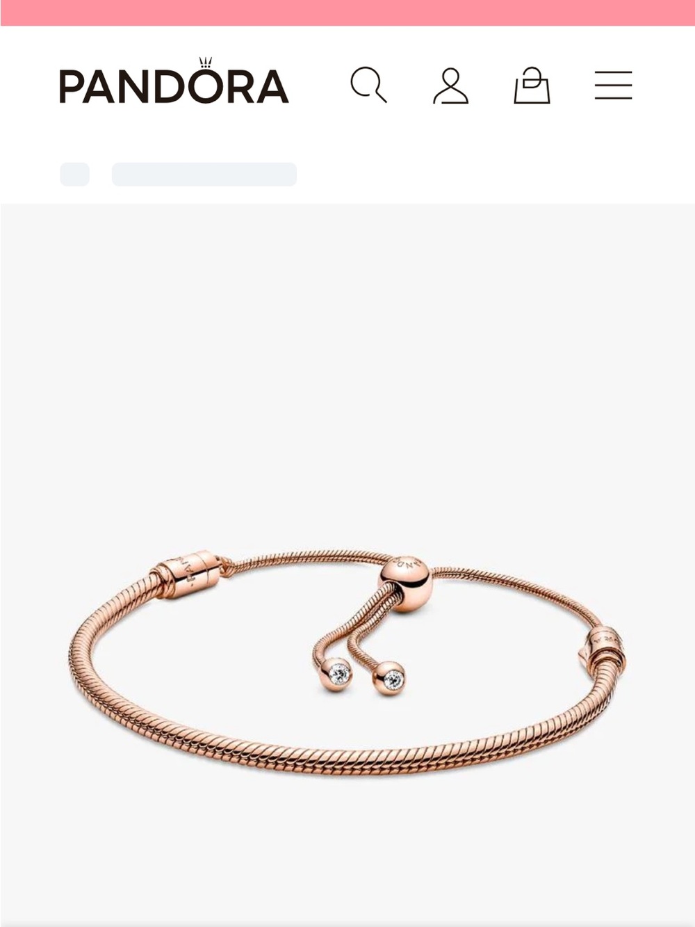 Pandora Moments Snake Chain Slider Bracelet in Rose Gold Like New